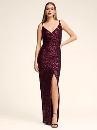 Robe de soirée à paillettes avec décolleté croisé