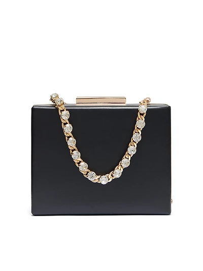 Minaudière en faux cuir avec poignée ornée de bijoux