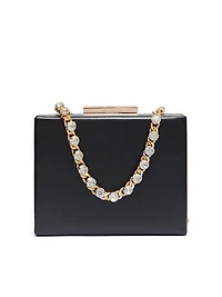 Minaudière en faux cuir avec poignée ornée de bijoux