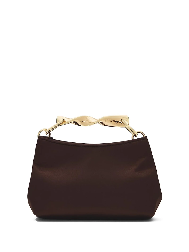 Woven Satin Bag with Gold Metal Top Handle