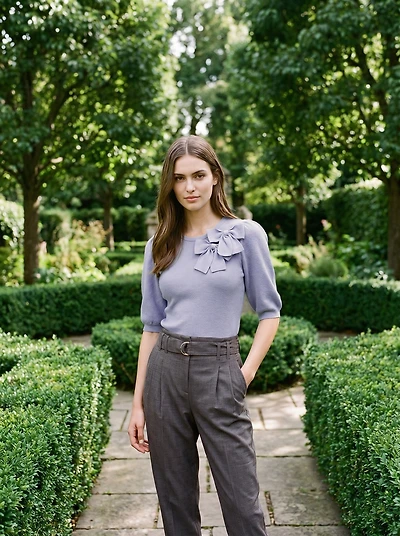 Double Bow Puff Sleeve Sweater