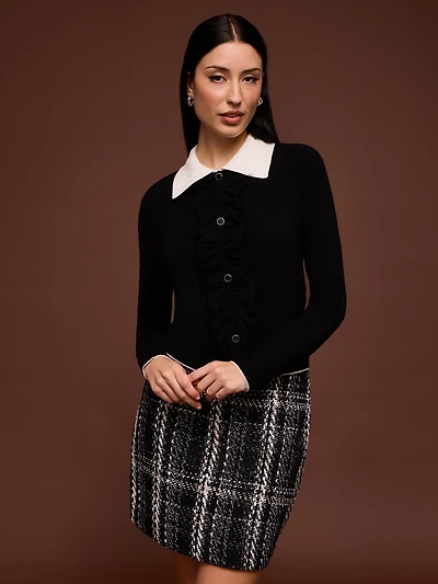 Ruffle Button-Up Polo Sweater