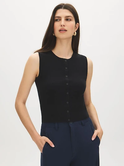 Sleeveless Ribbed Button-Front Sweater