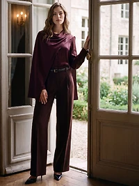 Belted Pleated Wide-Leg Pant