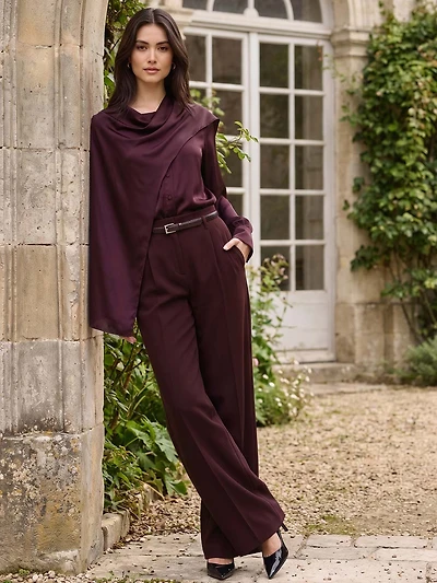 Satin-Like Scarf Neck Blouse