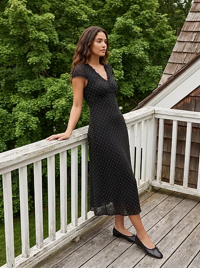 Polka Dot Satin-Like Midi Dress