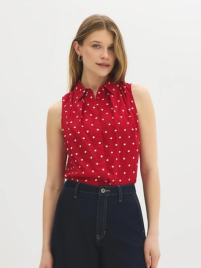 Embroidered Cotton Sleeveless Blouse