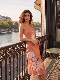 Floral Placement Print Satin Slip Dress