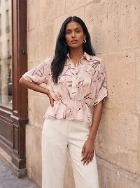 Printed Dolman Sleeve Peplum Blouse
