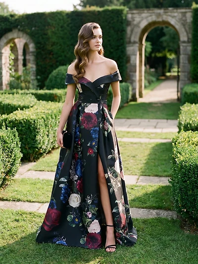 Strapless Floral Ballgown