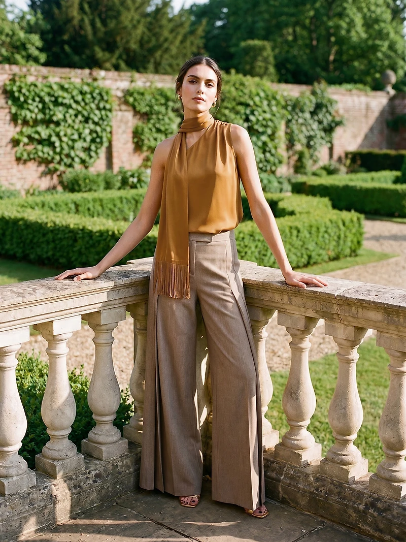 Satin-Like Top with Scarf