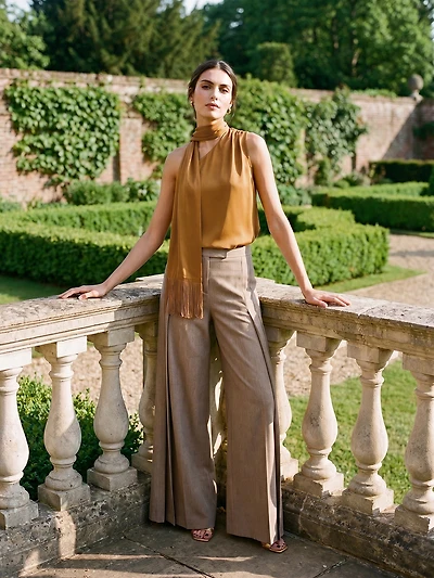 Satin-Like Top with Scarf