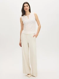 Sleeveless Bubble Lace Keyhole Tank