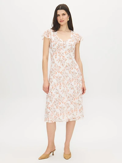 Floral Print Chiffon Midi Dress