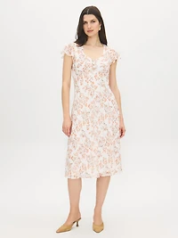 Floral Print Chiffon Midi Dress