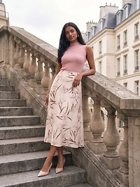 Floral Satin Bias-Cut Skirt