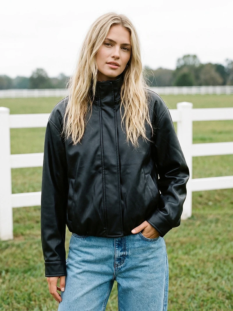 Faux Leather Bomber Jacket