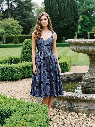 Metallic Jacquard Floral Midi Dress