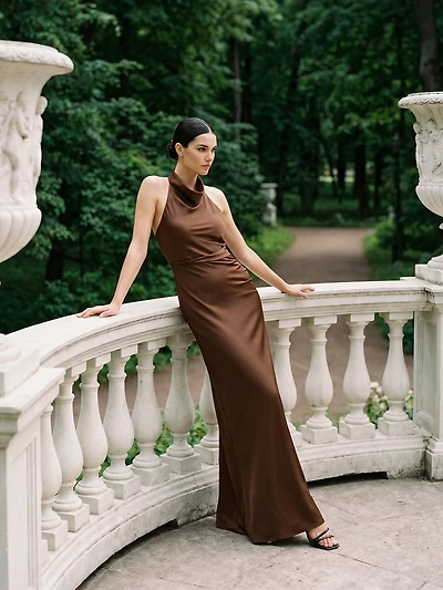 Cowl Neck Gown with Slit
