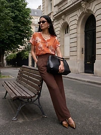 Printed Dolman Sleeve V-Neck Blouse