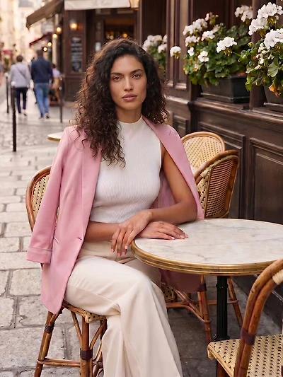 One-Button Blazer with Tipped Cuffs