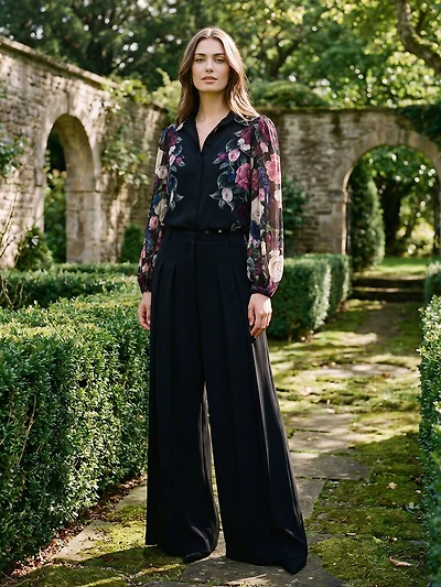 Double-Pleated Palazzo Pants