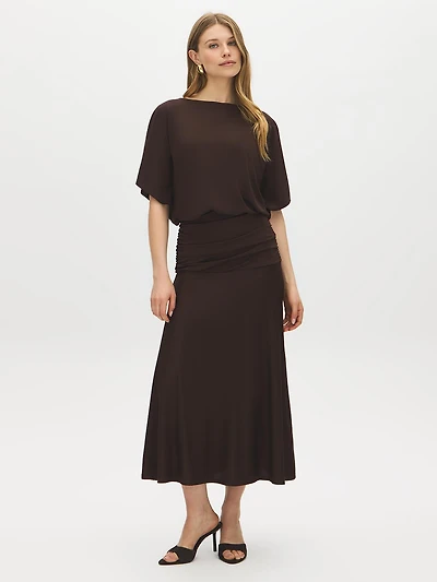 Dolman Sleeve Gathered Waist Dress