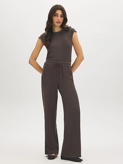Pantalon texturé à jambes larges