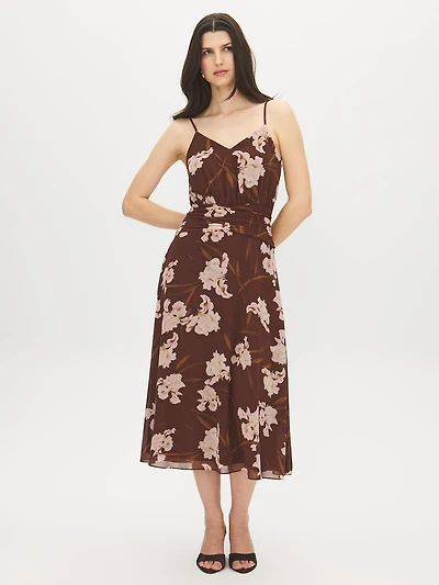 Floral Chiffon V-Neck Midi Dress