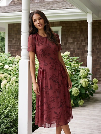 Floral Print Chiffon Midi Dress