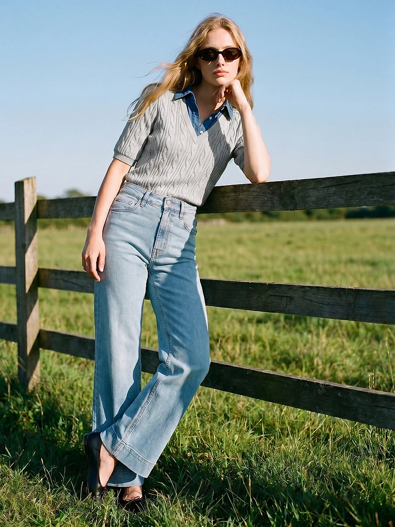 Denim Collar Jacquard Sweater