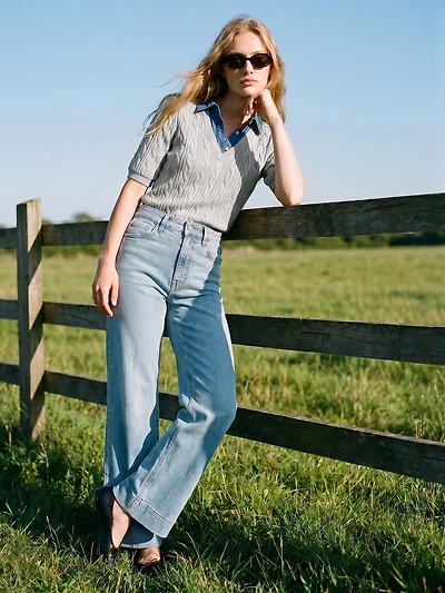 Denim Collar Jacquard Sweater