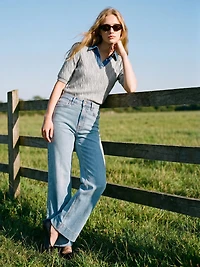 Denim Collar Jacquard Sweater