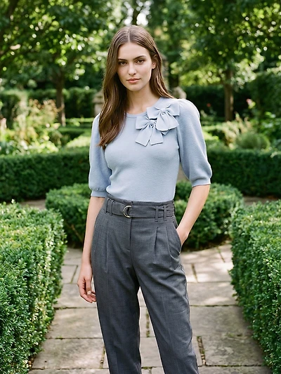 Double Bow Puff Sleeve Sweater