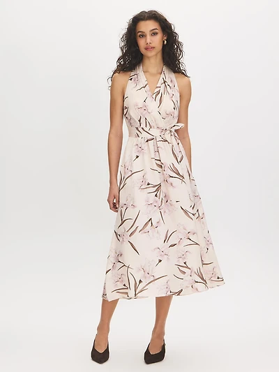 Printed Satin Halter Dress