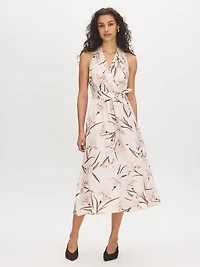 Printed Satin Halter Dress