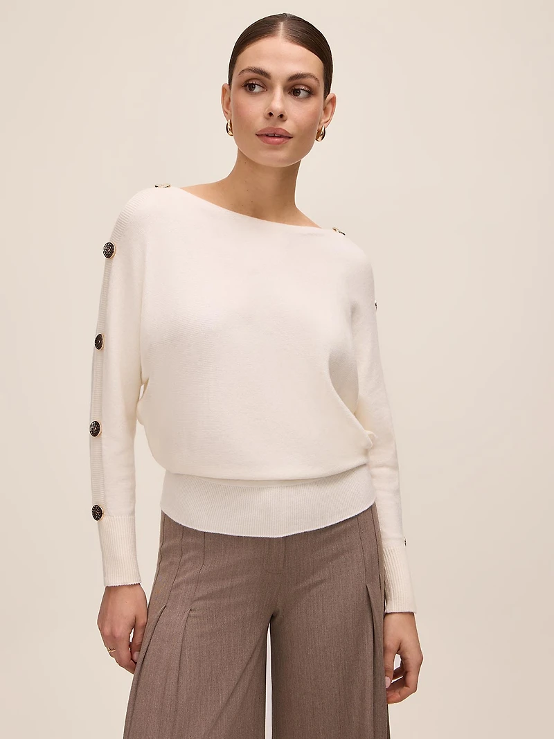 Button Detail Dolman Sleeve Sweater