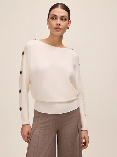 Button Detail Dolman Sleeve Sweater