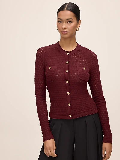 Pointelle Gold Button Cardigan