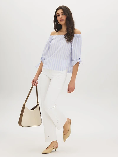 Striped Cotton Off-Shoulder Blouse
