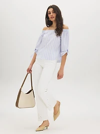 Blouse rayée en coton à épaules dénudées
