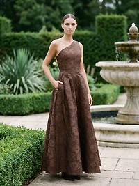 One-Shoulder Jacquard Floral Gown