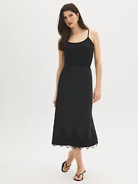 Lace Trim Satin-Like Midi Skirt