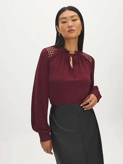 Crochet Shoulder Balloon Sleeve Top
