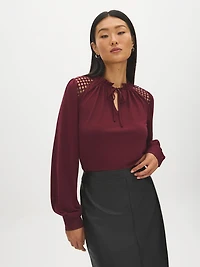 Crochet Shoulder Balloon Sleeve Top