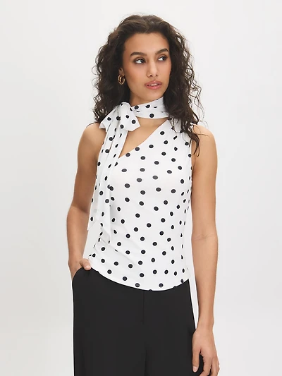 Polka Dot One-Shoulder Scarf Top