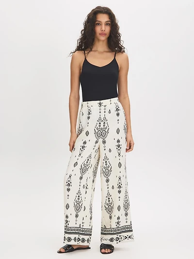 Border Print Wide-Leg Pants