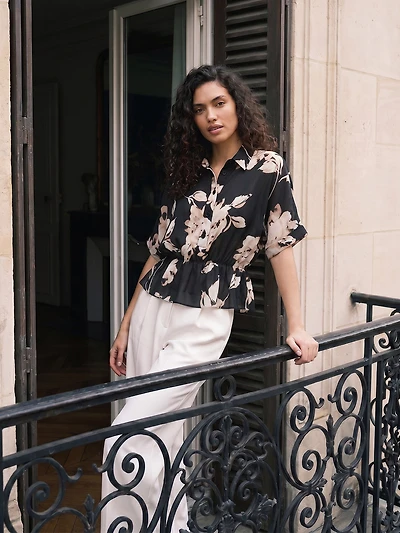 Floral Dolman Sleeve Peplum Blouse