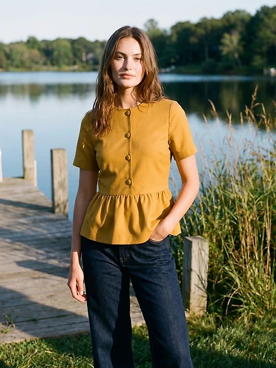 Peplum Button-Front Top