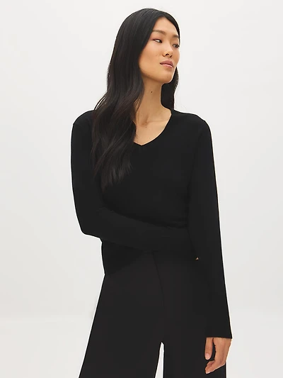 Ribbed Cuff V-Neck Sweater